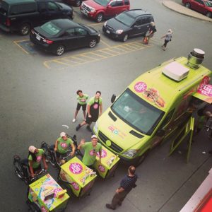 birds eye view of The Eat Fleet Tour out door advertising Ice Cream bike Sampling Carts on the Canadian National Tour in Vancouver British Columbia